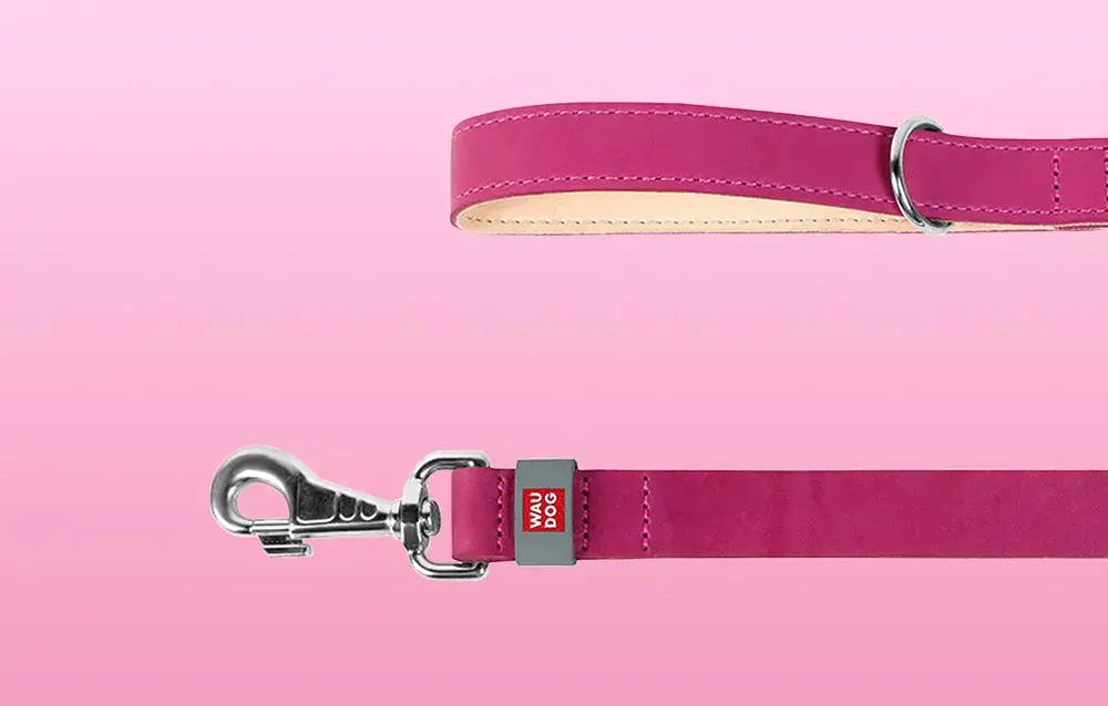 Smycz dla psa z naturalnej skory WAUDOG szer. 25 mm, dl. 122 cm rozowa