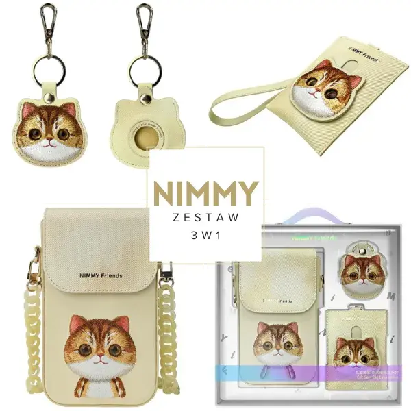 Nimmy Zestaw 3w1 torebka na telefon + portfel + etui na lokalizator czarny/black Big Eyed Pet 2.0 Panda