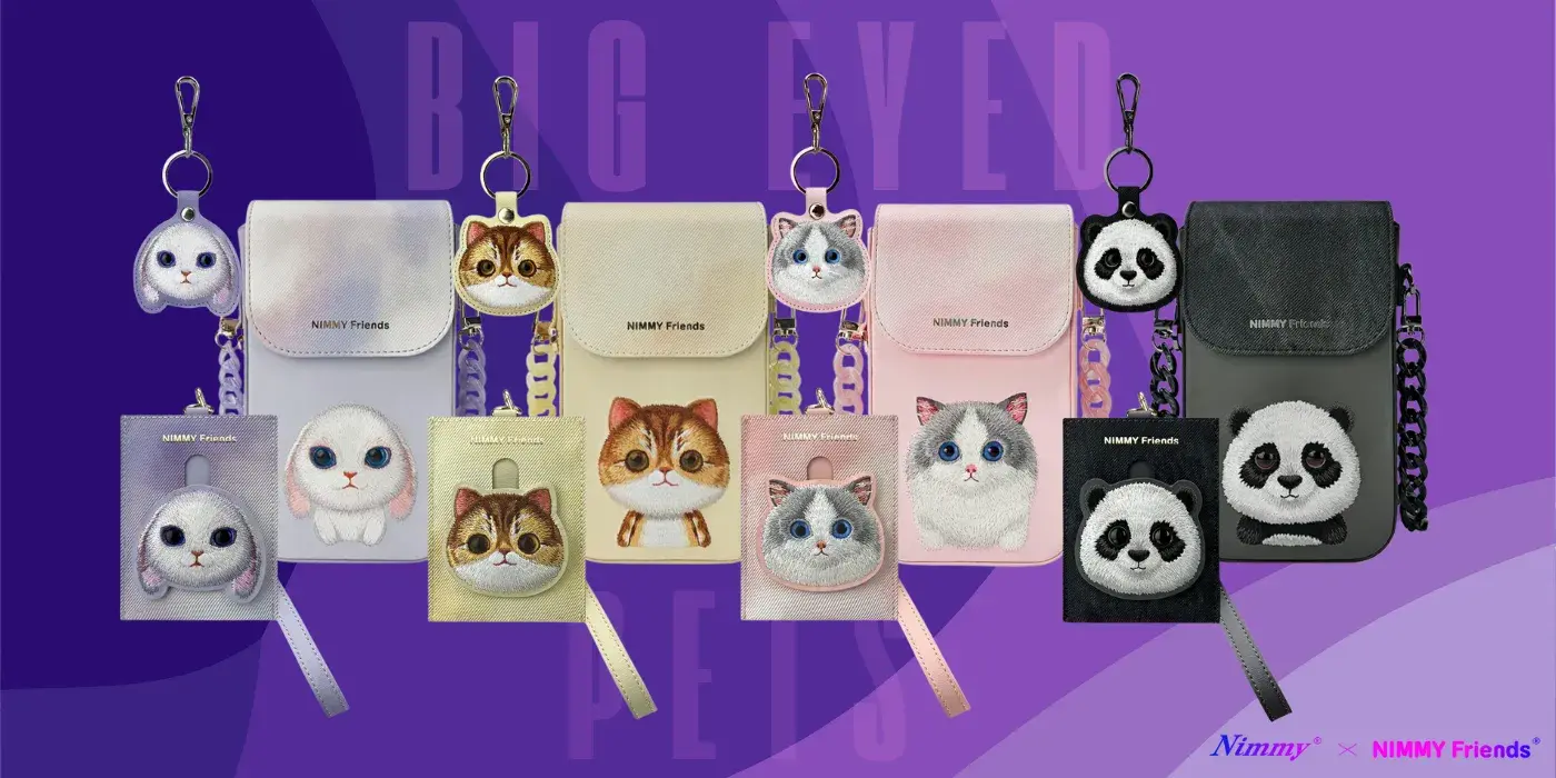 Nimmy Zestaw 3w1 torebka na telefon plus portfel plus etui na lokalizator czarny-black Big Eyed Pet 2.0 Panda